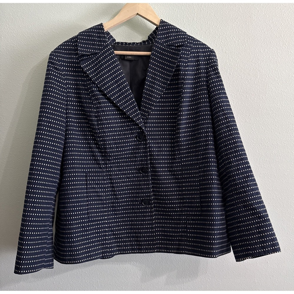 Rafaella Navy White Dot Jacquard Blazer Jacket Womens‎ Size 18 W Button Front